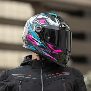 Capacete LS2 FF358 Xdron - Branco/Rosa/Azul Cyan